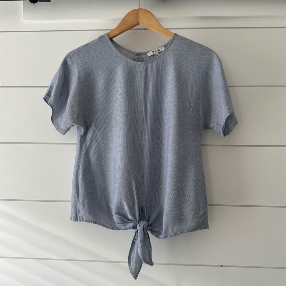 Madewell Button-Back Tie Tee in Light Blue & White Stripe